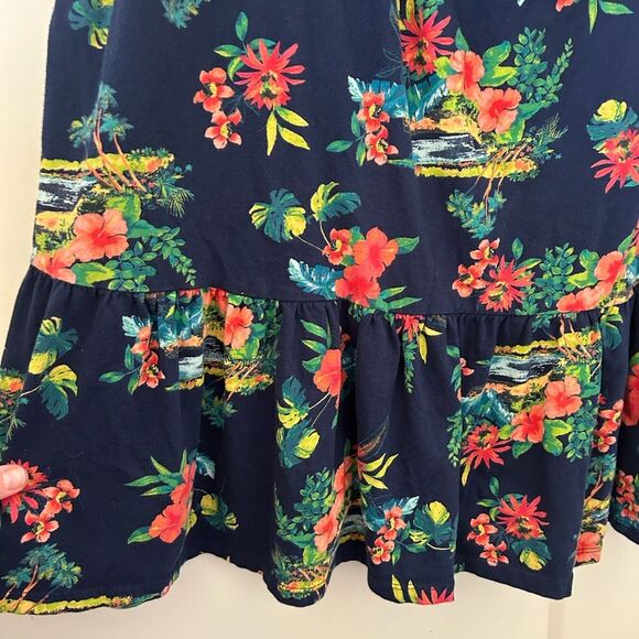 Lands’ End 100% Cotton Blue Red Hawaiian Flower Dress Size L 14-16 - Picture 9 of 10